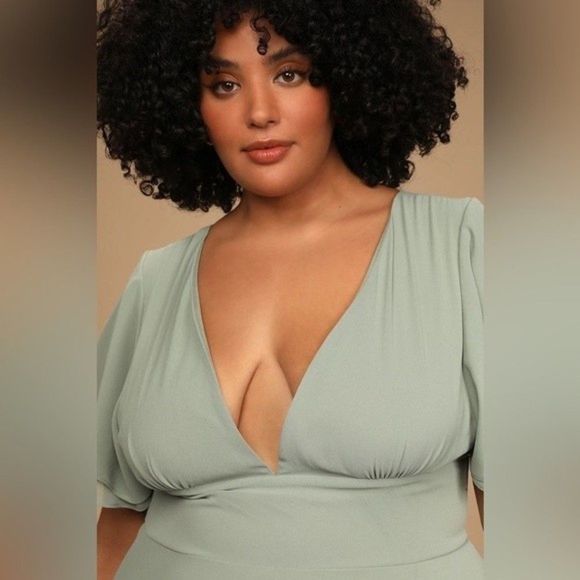 SOLD NWT Lulus Promise Of Love Sage Brush Flutter Sleeve Maxi Dress Size 2X - Picture 3 of 16